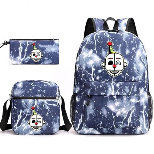 NOAFUNZO FNAF Rucksack-Set, 3-teilig, Fünf-Nacht-Spiel, Cartoon-Mode, bedruckte Schultasche inklusive Lunchtasche, Schultasche und Federmäppchen für Kinder, Jungen, Mädchen, Teenager, Ennard 3, von NOAFUNZO