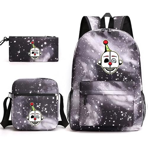 NOAFUNZO FNAF Rucksack-Set, 3-teilig, Fünf-Nacht-Spiel, Cartoon-Mode, bedruckte Schultasche inklusive Lunchtasche, Schultasche und Federmäppchen für Kinder, Jungen, Mädchen, Teenager, Ennard 4, von NOAFUNZO