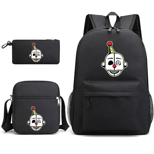 NOAFUNZO FNAF Rucksack-Set, 3-teilig, Fünf-Nacht-Spiel, Cartoon-Mode, bedruckte Schultasche inklusive Lunchtasche, Schultasche und Federmäppchen für Kinder, Jungen, Mädchen, Teenager, Ennard 6, von NOAFUNZO