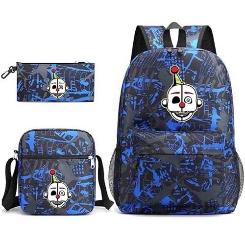 NOAFUNZO FNAF Rucksack-Set, 3-teilig, Fünf-Nacht-Spiel, Cartoon-Mode, bedruckte Schultasche inklusive Lunchtasche, Schultasche und Federmäppchen für Kinder, Jungen, Mädchen, Teenager, Ennard 7, von NOAFUNZO