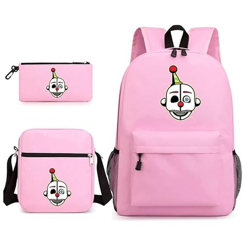 NOAFUNZO FNAF Rucksack-Set, 3-teilig, Fünf-Nacht-Spiel, Cartoon-Mode, bedruckte Schultasche inklusive Lunchtasche, Schultasche und Federmäppchen für Kinder, Jungen, Mädchen, Teenager, Ennard 8, von NOAFUNZO