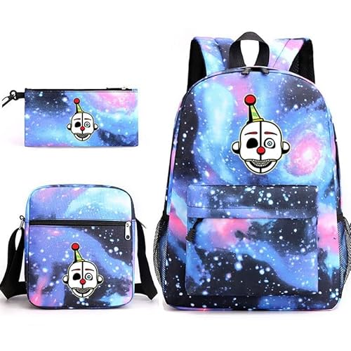 NOAFUNZO FNAF Rucksack-Set, Schüler-Schultasche mit Schultertasche, Federmäppchen, Cartoon-Druck, Büchertasche für Jungen und Mädchen, Geschenk zum Schulanfang, 3-teilig, Ennard 5, 32x45x13cm, Cartoon von NOAFUNZO