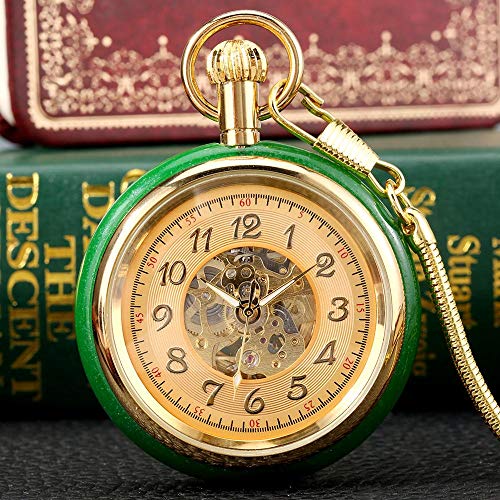 NOALED Hervorragende Jade-Goldene automatische mechanische Taschenuhr mit Automatikaufzug, Skelett-Zifferblatt, Kette, Luxus mit Schlangenkette, Retro-Zifferblatt für Herren- und Damen-Taschenuhren von NOALED