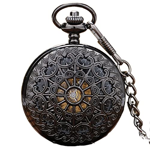 NOALED Hohlstahl schwarz mechanische Taschenuhr Herren und Damen Handaufzug Uhren Anhänger Uhr Vintage von NOALED