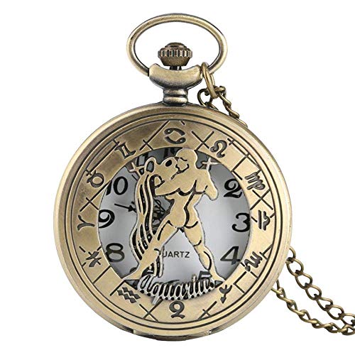 NOALED Mechanische Taschenuhr mit Kette, 12 Sternbilder, Astrologie, Sternzeichen, Retro-Uhren, Bronze, Halskette, Anhänger, Herren und Damen, Flip-Cover, Quarz von NOALED