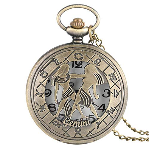 NOALED Mechanische Taschenuhr mit Kette, 12 Sternbilder, Astrologie, Sternzeichen, Retro-Uhren, Bronze, Halskette, Anhänger, Herren und Damen, Flip-Cover, Quarz von NOALED