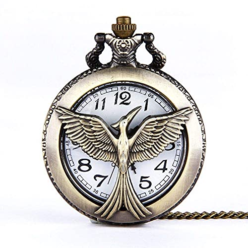 NOALED Mechanische Taschenuhr mit Kette, Retro-Flip-Openwork-Flügel und Friedensvogel-Paar-Tasche, Herren- und Damen-Kette, Adler-Stil, Vintage-Bronze-Uhren, Bronze von NOALED