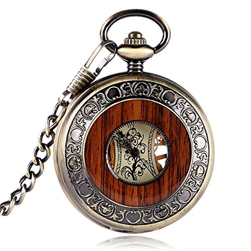 NOALED Mechanische Taschenuhr mit Kette, Retro-Holz-Kreis-Design, mechanische Taschenuhr mit Handaufzug, Herren- und Damen von NOALED