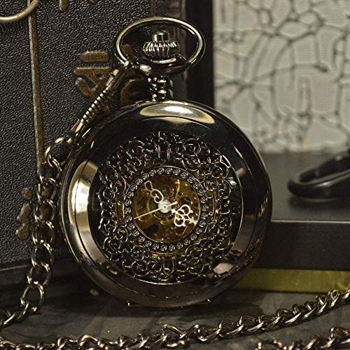 NOALED Mechanische Taschenuhr mit Kette, Taschenuhren, schwarzes Skelett, mechanische Taschenuhr für Herren, antike Halskette, Steampunk-Taschen- und Taschenuhren, Herrenuhr mit Kette von NOALED