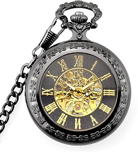 NOALED Vintage Herren Vintage Taschenuhren Mechanische Steampunk Uhren Uhr Anhänger mit Kette Box Beste, Schwarz von NOALED
