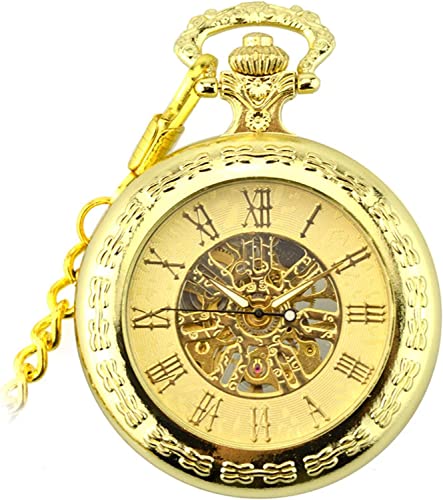 NOALED Vintage Herren Taschenuhren Vintage Mechanische Steampunk Uhren Uhr Anhänger mit Kettenbox, gold von NOALED