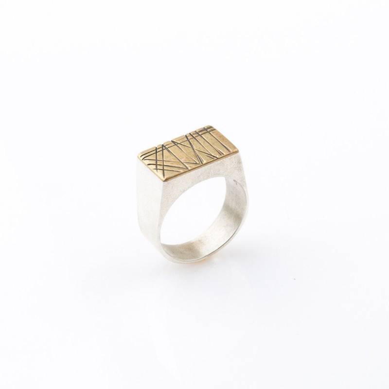Rechteck Sterling Silber Und Messing -Gemischte Metalle Signet Ring Für Männer Frauenv - Designer von NOAunisexJewelry