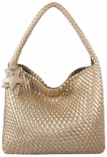 NOBLIFE Gewebte Tasche für Damen, kleine vegane Leder Sommer Strand Geldbörse und Reisehandtaschen Damen Retro Chic Schultertaschen, Helles Gold, Large NOBLIFE Gewebte Tasche für Damen, kleine vegane Leder Sommer Strand Geldbörse und Reisehandtaschen Damen Retro Chic Schultertaschen, Helles Gold, Large von NOBLIFE
