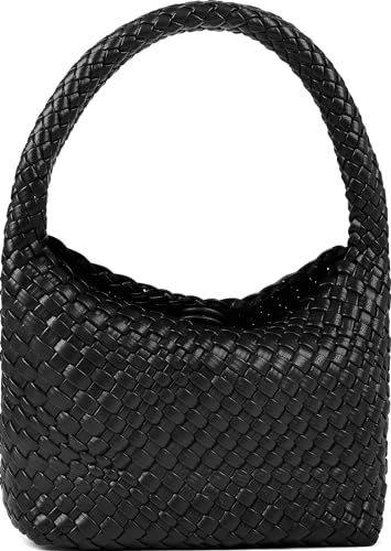 NOBLIFE Gewebte Tasche für Damen, kleine vegane Leder Sommer Strand Geldbörse und Reisehandtaschen Damen Retro Chic Schultertaschen, Schwarz, Small von NOBLIFE