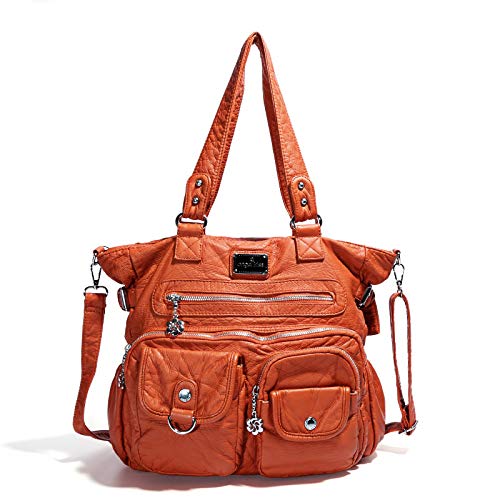 Hobo-Handtaschen für Damen, weiches Leder, luxuriöse große Kapazität, Schultertasche, Einkaufstasche, Orange, Large von NOBRAND