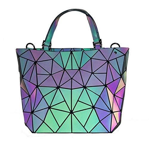 Matte Frauen Tasche Luminous Schultertasche Laser Einfarbig Faltbar Casual Tote Top Griff Taschen, schwarz, Small von NOBRAND