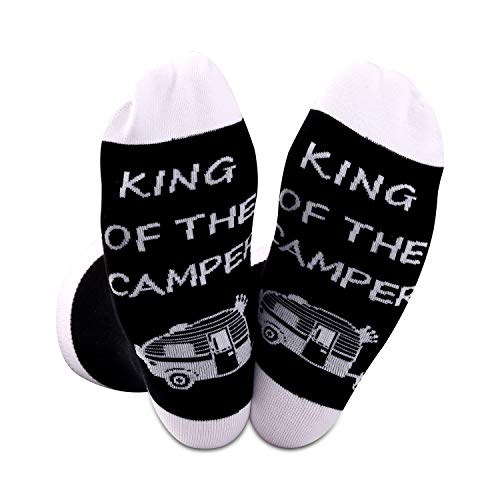 Queen of the Camper Socken Outdoor Camping Camper Mädchen Neuheit Socken RV Geschenk Happy Camper Geschenk King of the Camper Gr. M, Camper King EU von NOBRANDS