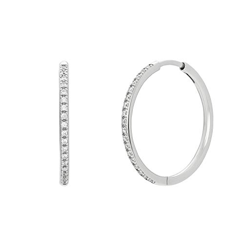 NOELANI Creolen 925 Sterling Silber Damen Ohrschmuck, mit Zirkonia synth., 2,4 cm, Silber, Kommt in Schmuck Geschenk Box, 2031994 von NOELANI