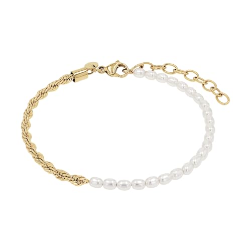 NOELANI Fußkette Edelstahl Damen Sommerschmuck, mit Muschelkernperle, 22+5 cm, Weiß, Kommt in Schmuck Geschenk Box, 2039665 von NOELANI