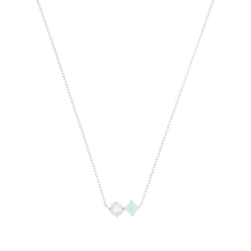 NOELANI Kette mit Anhänger 925 Sterling Silber Damen Halsschmuck, mit Schmuckstein synth., mit Süßwasserzuchtperle, 40+5 cm, Blau, Kommt in Schmuck Geschenk Box, 2039640 von NOELANI