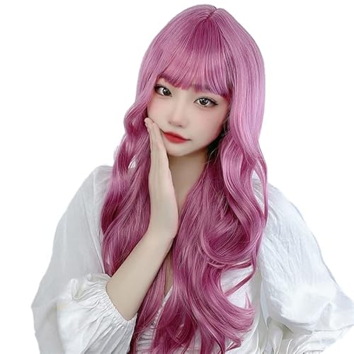 Long Wave Perücke mit Pony for Women Cosplay Perücken Synthetische Haarperücken für den Täglichen Gebrauch (Milchlavendel) von NOENNULL