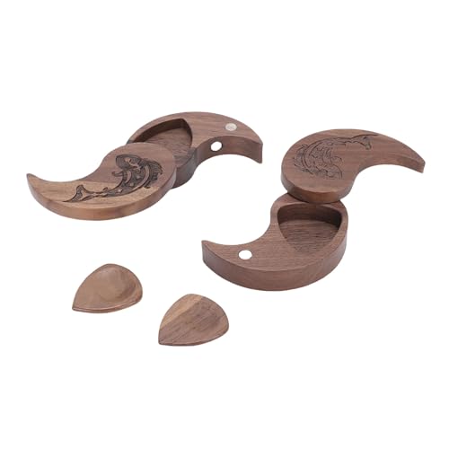NOENNULL Gitarrenpickelbox von Tai Chi Chi Style - Walnut Wood Pick -Aufbewahrungskoffer mit Rotierenden Abdeckungen und Magnetverschluss, Kompakter Plectrum -Organizer für Musiker von NOENNULL
