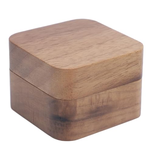 NOENNULL Ringspeicherbox für Frauen, Ringhalterbox mit Einzelschlitz 2 Schlitz Ehering Ringbox 5,5 cm Quadratisch Walnuss Holz Magnetverschluss Tragbarer Schmuckringkoffer für V (Paarring) von NOENNULL