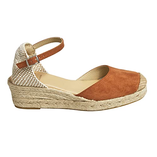 Alpargatas Espadrilles mit Keilabsatz, aus Naturseil, Jute, Schnalle am Knöchel, geschlossene Spitze, Camel, 41 EU von NOESLOMISMO BY DILEMA