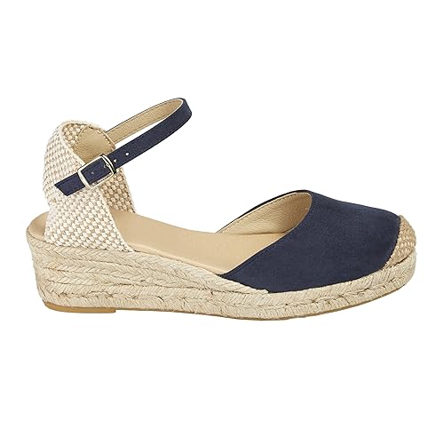 Alpargatas Espadrilles mit Keilabsatz, aus Naturseil, Jute, Schnalle am Knöchel, geschlossene Spitze, Marineblau, 41 EU von NOESLOMISMO BY DILEMA