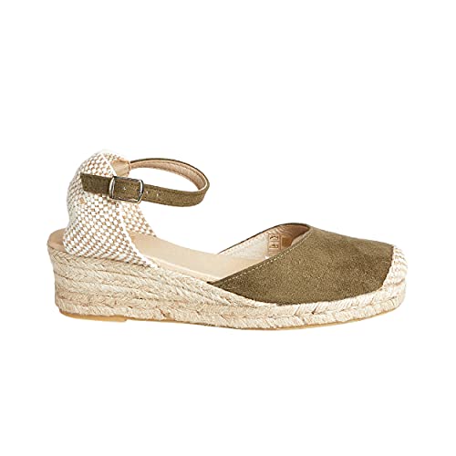 NO ES LO MOMO - Jute-Espadrills mit Keilabsatz für Damen, Farbe Sand, Grün, Rot, Marineblau und Masken, Sommersandalen, Plattform 3 Seile mit Schnalle, geschlossene Spitze, Farbe Größe, Moos, 41 EU von NOESLOMISMO BY DILEMA