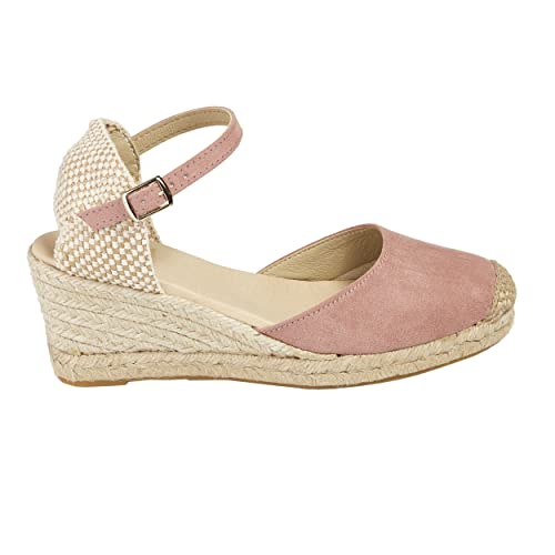 NOESLOMISMO BY DILEMA No ES lo mismo - Espadrille - Jutesandale mit Keilabsatz für Damen Plateauschuhe 3 Kordeln Espadrille mit Schnalle und geschlossener Spitze Farbe: Sandfarbe, Grün, Rot, Pin von NOESLOMISMO BY DILEMA