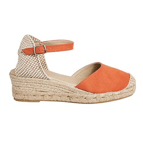 NOESLOMISMO BY DILEMA Jute-Espadrilles für Damen, das Leben, Rosa, 3 Saiten und 5 cm, mit geschlossener Spitze und Knöchelschnalle, orange, 35 EU von NOESLOMISMO BY DILEMA