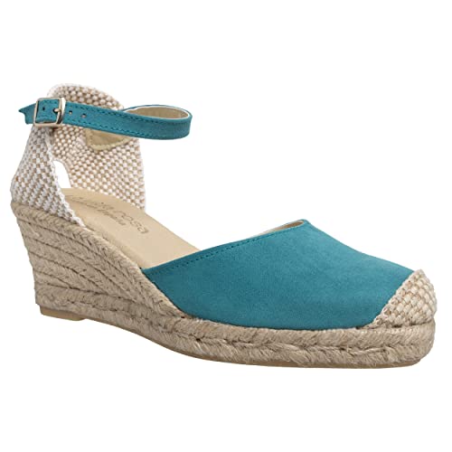 NOESLOMISMO BY DILEMA No es lo mismo – Espadrille – Jute Keilabsatz Sandale für Damen Plateauschuhe 3 Kordeln Espadrille mit Schnalle und geschlossener Spitze Farbe: Sandfarben, Grün, Rot, Pink, Na von NOESLOMISMO BY DILEMA