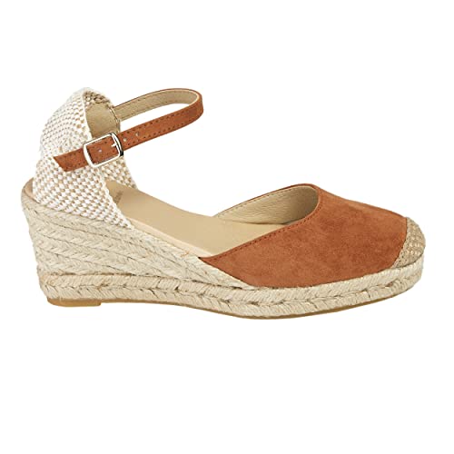 NOESLOMISMO BY DILEMA No ES lo mismo - Espadrille - Jutesandale mit Keilabsatz für Damen Plateauschuhe 3 Kordeln Espadrille mit Schnalle und geschlossener Spitze Farbe: Sandfarbe, Grün, Rot, Pin von NOESLOMISMO BY DILEMA