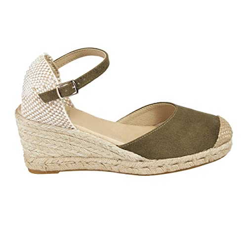 NOESLOMISMO BY DILEMA No ES lo mismo - Espadrille - Jutesandale mit Keilabsatz für Damen Plateauschuhe 3 Kordeln Espadrille mit Schnalle und geschlossener Spitze Farbe: Sandfarbe, Grün, Rot, Pin von NOESLOMISMO BY DILEMA