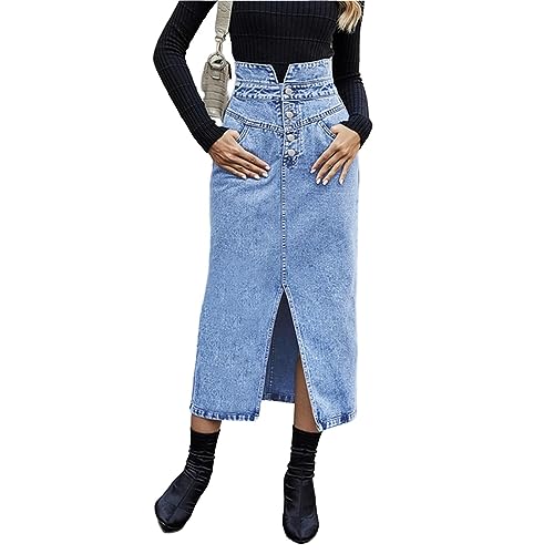 NOGRAX Jeans Rock Für Damen Jeansrock Frauen Sommer Modekleidung Blau Langer Rock-hellblau,s von NOGRAX