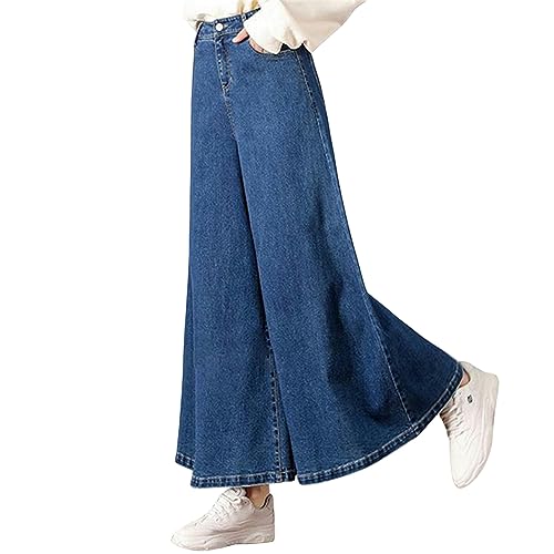 NOGRAX Jeansrock Lose Culotte-Jeans Mit Hoher Taillenknöchellänge-Navy Blau-31 60-65 Kg von NOGRAX