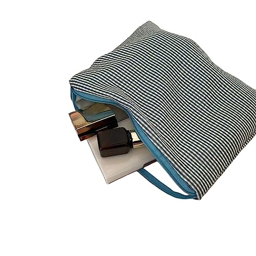 NOGRAX Kosmetiktasche Frauen Weiche Baumwollplaidkosmetiktaschen Make -up -Koffer Organizer -Taschen Einfacher Tragbares Waschbeutel Mit Großer Kapazität-blau von NOGRAX