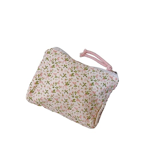 NOGRAX Kosmetiktasche Pink Floral Cotton Cosmetic Bag Make -up -Koffer Für Lippenstiftmünzenpreis -kartenkoffer Und Kopfhörerspeicher-7 von NOGRAX