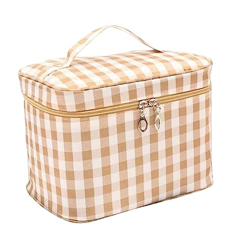 NOGRAX Kosmetiktasche Reise Tragbare Frauen Make -up -Tasche Mit Hoher Kapazität Toilettenartikel Organizer Aufbewahrung Kosmetikkoffer Reißverschluss Wash Waage Beauty Beutel-beige Plaid von NOGRAX