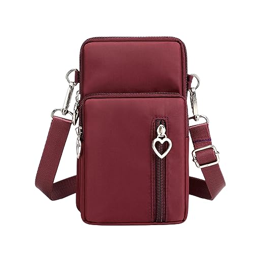 NOGRAX Mini tasche Canvas Handtasche Handy Tasche Damen Messenger Bag All-Match Mini Kleine Crossbody Tasche Hängende Hals Münze Geldbörse-Dunkelrot-17Cm 9Cm 5Cm von NOGRAX