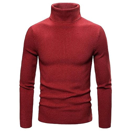 NOGRAX Rollkragenpullover für Herren Herbst Und Winter Herren-Rollkragenpullover, Männliche Version, Lässiges Allgleiches-Strick-Bottom-Shirt-weinrot-l (60–75 Kg) von NOGRAX