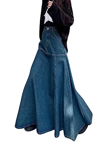 NOGRAX Satinrock Lange Viel Viel Vielseitige Fischschwanz -Jeansrock -Frau Vintage Streetwear Slit Jean Röcke-Vintage Blue,XXL von NOGRAX