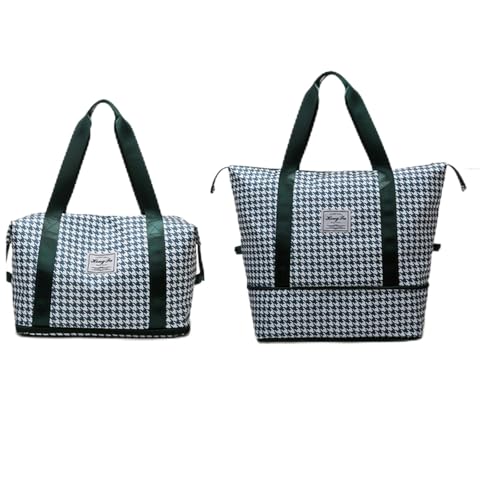 NOGRAX Schulrucksack Faltende Reisetasche Für Frauen wasserdichte Duffle Tote Bag Plaid Große Gepäck Taschen Weibliche Große Turnhalle Fitness Yoga Sport Lagerung-1Pc Dunkelgrün von NOGRAX