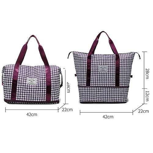 NOGRAX Schulrucksack Faltende Reisetasche Für Frauen wasserdichte Duffle Tote Bag Plaid Große Gepäck Taschen Weibliche Große Turnhalle Fitness Yoga Sport Lagerung-1Pc Lila von NOGRAX