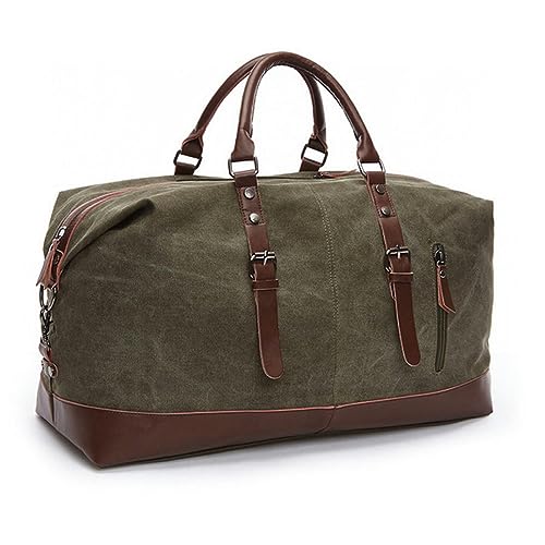 NOGRAX Schulrucksack Leinwand Leder -Männer Reisen Reisen Mit Gepäcktaschen Männer Duffel Bags Reisen Tasche Große Wochenendtasche-EIN Grüner von NOGRAX