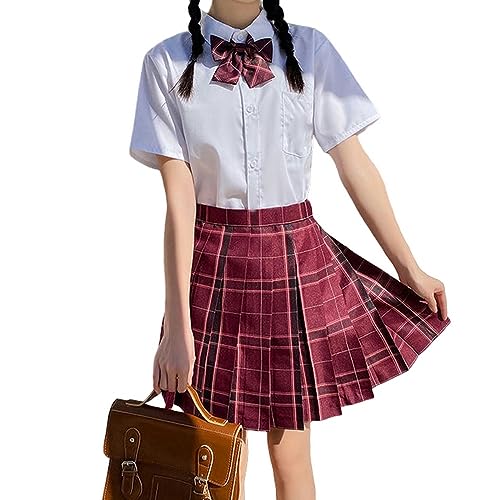 NOGRAX Schuluniform Mädchen Schuluniform Schüler Seifuku Bluse Faltenrockkrawatte Volles Girl Plaidrock Rosa Uniformen Für Frau von NOGRAX