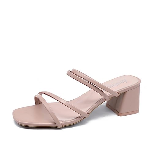 NOGRAX Sommer Hausschuhe Frauen Sandalen Ladies Square Heels Elegante Sommerruhrschuhe Außerhalb Des Kreuzes Gebundene Weibliche Folienmodische Frau Sandalen Sandalen-pink,35 von NOGRAX