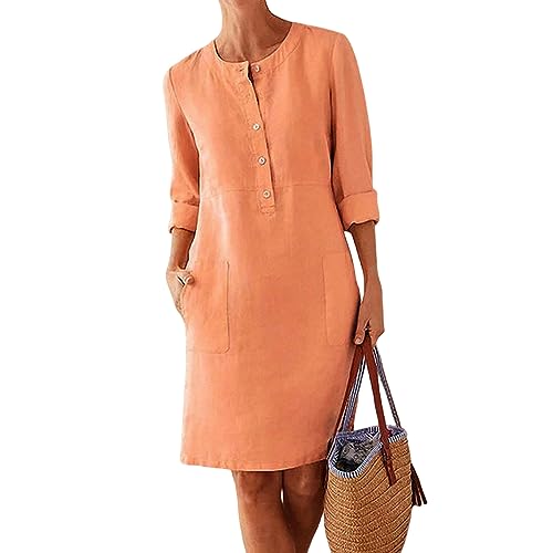 NOGRAX Sommerkleid Damen Modekleidung Spring Vintage Elegance Streetwear Langarm Frauenkleid Baumwollwäsche Lässig Fall Fall Fall-orange-5xl von NOGRAX