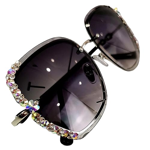 NOGRAX Sonnenbrille Mit Strasssteinen Damen Polarisierte Sonnenbrille Frauen Strass Und Räle Randlast Suns Square Gradient Brille-Grau von NOGRAX